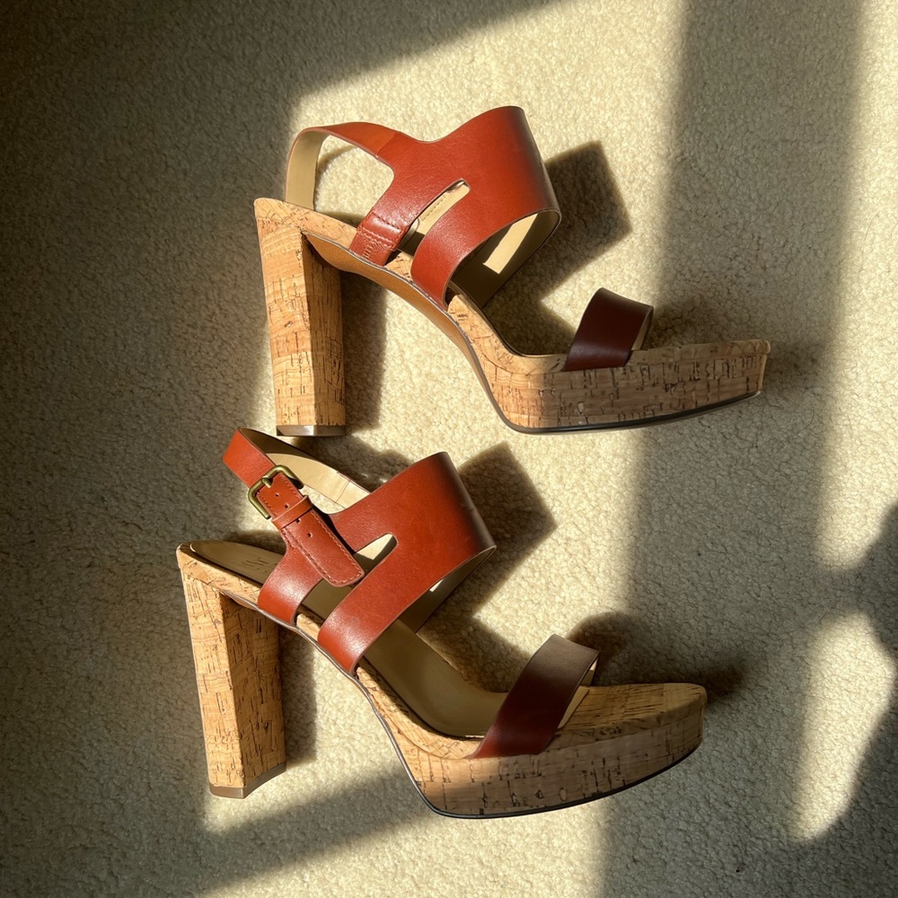 Naturalizer Brown leather cork heels summer